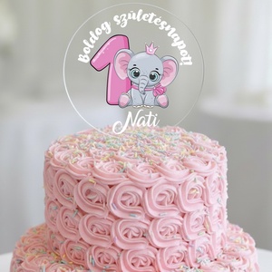 Névre szóló tortadísz - Elefántos - lány - tortabeszúró első szülinapra, Otthon & Életmód, Konyhafelszerelés, tálalás, Sütés, főzés, Sütidísz, Mindenmás, MESKA