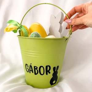 Húsvéti névre szóló tojásgyűjtő vödör gyerekeknek - zöld, Otthon & Életmód, Tárolás & Rendszerezés, Tárolókosár, Mindenmás, MESKA