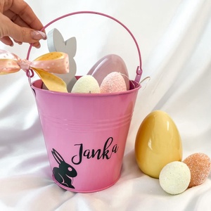 Húsvéti névre szóló tojásgyűjtő vödör gyerekeknek - rózsaszín, Otthon & Életmód, Tárolás & Rendszerezés, Tárolókosár, Mindenmás, MESKA