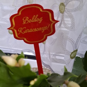 Egyedi feliratos kétoldalas virágdísz tábla - karácsony - karácsonyi ajándékozás - karácsonyi képeslap, üdvözlőlap, ajándékkísérő - Meska.hu