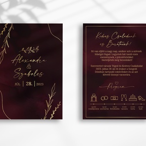 Elegáns bordó esküvői meghívó - esküvő - meghívó & kártya - meghívó - Meska.hu