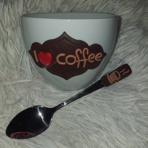 I  coffee kávés csésze és kanál, Otthon & Életmód, Konyhafelszerelés, tálalás, Tálalás, Bögre & Csésze, Gyurma, MESKA