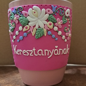Keresztanyának feliratos virág mintás bögre, Otthon & Lakás, Konyhafelszerelés, tálalás, Tálalás, Bögre & Csésze, Gyurma, Meska
