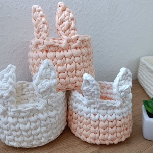 Horgolt nyuszifüles kosár, Ünnepi díszek, dekorációk, Húsvéti díszek és dekorációk, Húsvéti kosár, Horgolás, MESKA