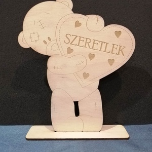 Gravírozott maci szívvel, Otthon & Életmód, Dekoráció, Dísztárgy, Gravírozás, pirográfia, MESKA