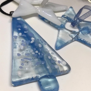 Üvegdíszek karácsonyra- áttetsző kék, Karácsony, Karácsonyi ajándékozás, Karácsonyi ajándékcsomagolás, Üvegművészet, MESKA