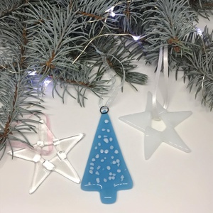 Üvegdíszek karácsonyra - opál kék - karácsony - karácsonyi lakásdekoráció - karácsonyfadíszek - Meska.hu