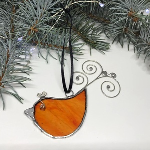 Üvegdísz - narancssárga madár  - Meska.hu