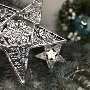 Üvegdísz -  Tiffany üveg csillag /9 cm, Karácsony, Karácsonyi lakásdekoráció, Karácsonyfadíszek, Üvegművészet, MESKA