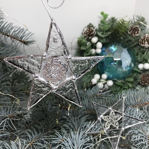 Üvegdísz -  Tiffany üveg csillag /9 cm - karácsony - karácsonyi lakásdekoráció - karácsonyfadíszek - Meska.hu