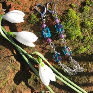 Lógós fülbevaló-1. pávatoll függővel , Ékszer, Fülbevaló, Lógó fülbevaló, Ékszerkészítés, MESKA