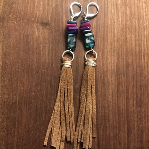 Lógós fülbevaló-4. Bőr függővel  - ékszer - fülbevaló - lógó fülbevaló - Meska.hu