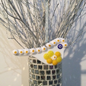 Üvegdísz - muránói madárka- sárga, kék, - Meska.hu