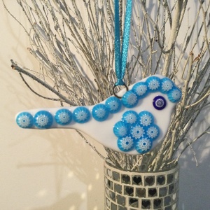 Üvegdísz - muránói madárka- kék - karácsony - karácsonyi lakásdekoráció - karácsonyfadíszek - Meska.hu