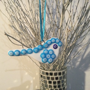Üvegdísz - muránói madárka- kék, Karácsony, Karácsonyi lakásdekoráció, Karácsonyfadíszek, Üvegművészet, MESKA