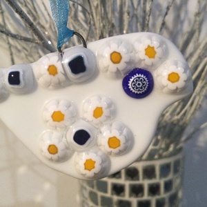 Üvegdísz - muránói madárka- sárga, kék, - karácsony - karácsonyi lakásdekoráció - karácsonyfadíszek - Meska.hu