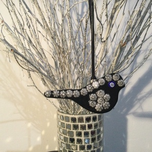 Üvegdísz - muránói madárka- fekete, Karácsony, Karácsonyi ajándékozás, Karácsonyi ajándékcsomagolás, Üvegművészet, MESKA