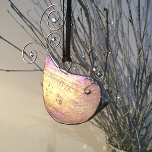 Üvegdísz - irizáló madárka , Karácsony, Karácsonyi lakásdekoráció, Karácsonyfadíszek, Üvegművészet, MESKA