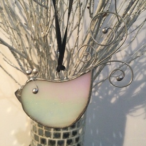 Üvegdísz - irizáló madárka - rózsaszín és kék   - karácsony - karácsonyi lakásdekoráció - karácsonyfadíszek - Meska.hu