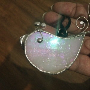 Üvegdísz - irizáló madárka - rózsaszín és kék   - karácsony - karácsonyi lakásdekoráció - karácsonyfadíszek - Meska.hu