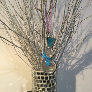 Üvegdísz - hóember kék kalapban - karácsony - karácsonyi lakásdekoráció - karácsonyfadíszek - Meska.hu