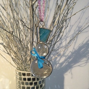 Üvegdísz - hóember kék kalapban - karácsony - karácsonyi lakásdekoráció - karácsonyfadíszek - Meska.hu