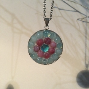 Üvegmozaik Medál (4) - Nemesacél - lila és rózsaszín - ékszer - nyaklánc - medál - Meska.hu