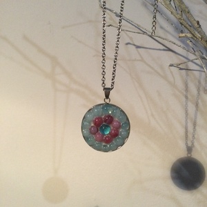 Üvegmozaik Medál (4) - Nemesacél - lila és rózsaszín - ékszer - nyaklánc - medál - Meska.hu