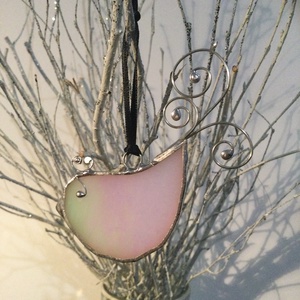 Üvegdísz - irizáló madárka  - rózsaszín, kékes-zöld   - karácsony - karácsonyi lakásdekoráció - karácsonyfadíszek - Meska.hu