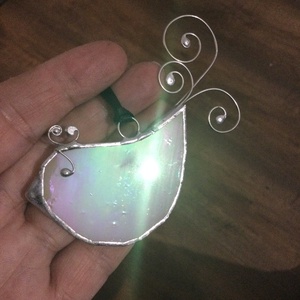 Üvegdísz - irizáló madárka  - rózsaszín, kékes-zöld   - karácsony - karácsonyi lakásdekoráció - karácsonyfadíszek - Meska.hu