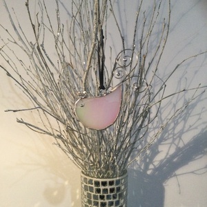 Üvegdísz - irizáló madárka  - rózsaszín, kékes-zöld  , Karácsony, Karácsonyi lakásdekoráció, Karácsonyfadíszek, Üvegművészet, MESKA