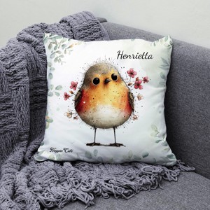 Névvel kérhető - Cuki vörösbegy, a barátságos kertész mintás párna - otthon & életmód - lakástextil - párna & párnahuzat - díszpárna (belsővel együtt) - Meska.hu