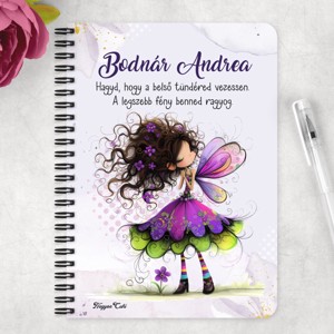 Személyre szabható - Kedves ibolya virágos tündér mintás A6-os füzet - otthon & életmód - papír, írószer - jegyzetfüzet & napló - Meska.hu