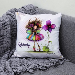 Névvel kérhető - Bájos ibolya virágos tündér mintás párna - otthon & életmód - lakástextil - párna & párnahuzat - díszpárna (belsővel együtt) - Meska.hu