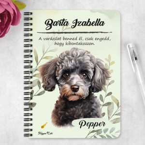 Személyre szabható - Kis szürke uszkár portré mintás A5-ös füzet - otthon & életmód - papír, írószer - jegyzetfüzet & napló - Meska.hu