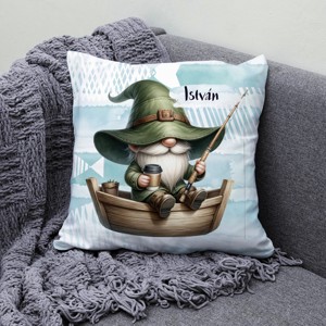 Névvel kérhető - Csónakos horgász manó és kávé mintás párna - otthon & életmód - lakástextil - párna & párnahuzat - díszpárna (belsővel együtt) - Meska.hu