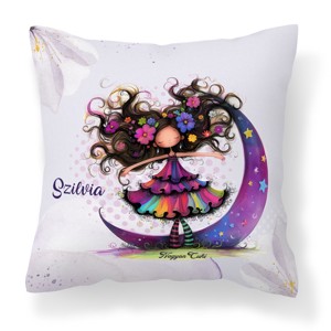 Névvel kérhető - Bájos lila virágos tündér és a hold mintás párna - Meska.hu
