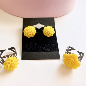 Sárga őszi virág  szett - fülbevaló és gyűrű , Ékszer, Gyűrű, Figurális gyűrű, Ékszerkészítés, MESKA