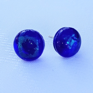 Kék üvegfülbevaló , Ékszer, Fülbevaló, Pötty fülbevaló, , MESKA