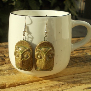 Antikolt fülbevaló bagollyal - ékszer - fülbevaló - lógó fülbevaló - Meska.hu