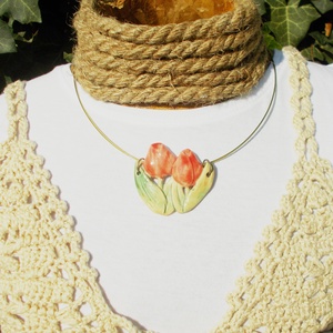 Tulipános nyaklánc, Ékszer, Nyaklánc, Medálos nyaklánc, Ékszerkészítés, Kerámia, MESKA