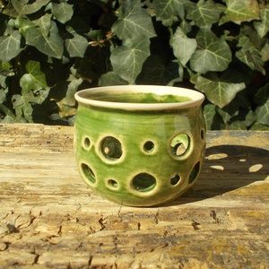 Antikolt zöld színű  mécsestartó, Otthon & Életmód, Gyertya, illat, aroma, Mécses és mécsestartó, Agyagozás, MESKA