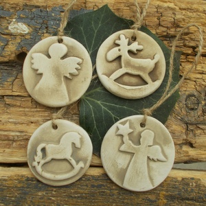 4 db Vintage karácsonyfadísz. , Karácsony, Karácsonyi lakásdekoráció, Karácsonyfadíszek, Kerámia, MESKA