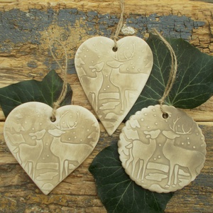 3 db Vintage akasztható dísz. , Karácsony, Karácsonyi lakásdekoráció, Karácsonyfadíszek, Kerámia, MESKA