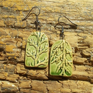 Antikolt zöld fülbevaló, Ékszer, Fülbevaló, Lógó fülbevaló, Ékszerkészítés, Kerámia, MESKA