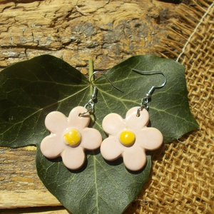 Virág fülbevaló, Ékszer, Fülbevaló, Lógó fülbevaló, Ékszerkészítés, Kerámia, MESKA