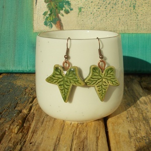 Borostyán leveles  fülbevaló, Ékszer, Fülbevaló, Lógó fülbevaló, Ékszerkészítés, Kerámia, MESKA