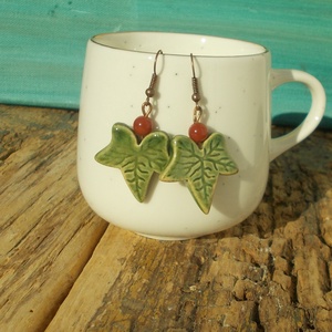 Borostyán leveles  fülbevaló, Ékszer, Fülbevaló, Lógó fülbevaló, Ékszerkészítés, Kerámia, MESKA