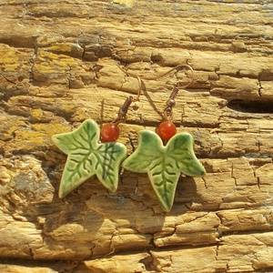 Borostyán leveles  fülbevaló - ékszer - fülbevaló - lógó fülbevaló - Meska.hu