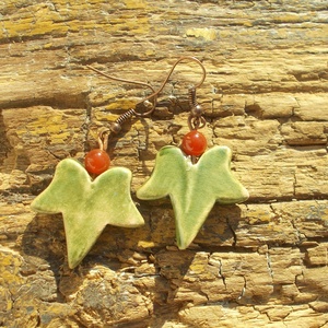 Borostyán leveles  fülbevaló - ékszer - fülbevaló - lógó fülbevaló - Meska.hu